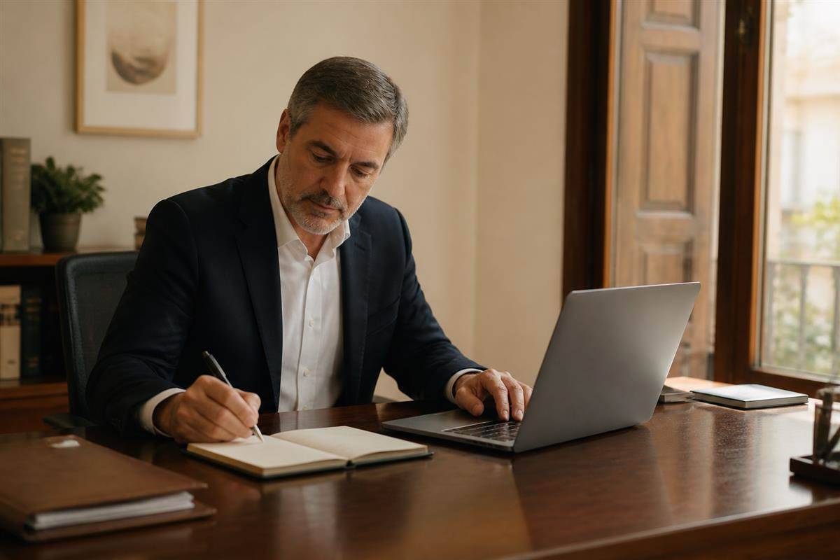 Profesional consultando documentación en el escritorio